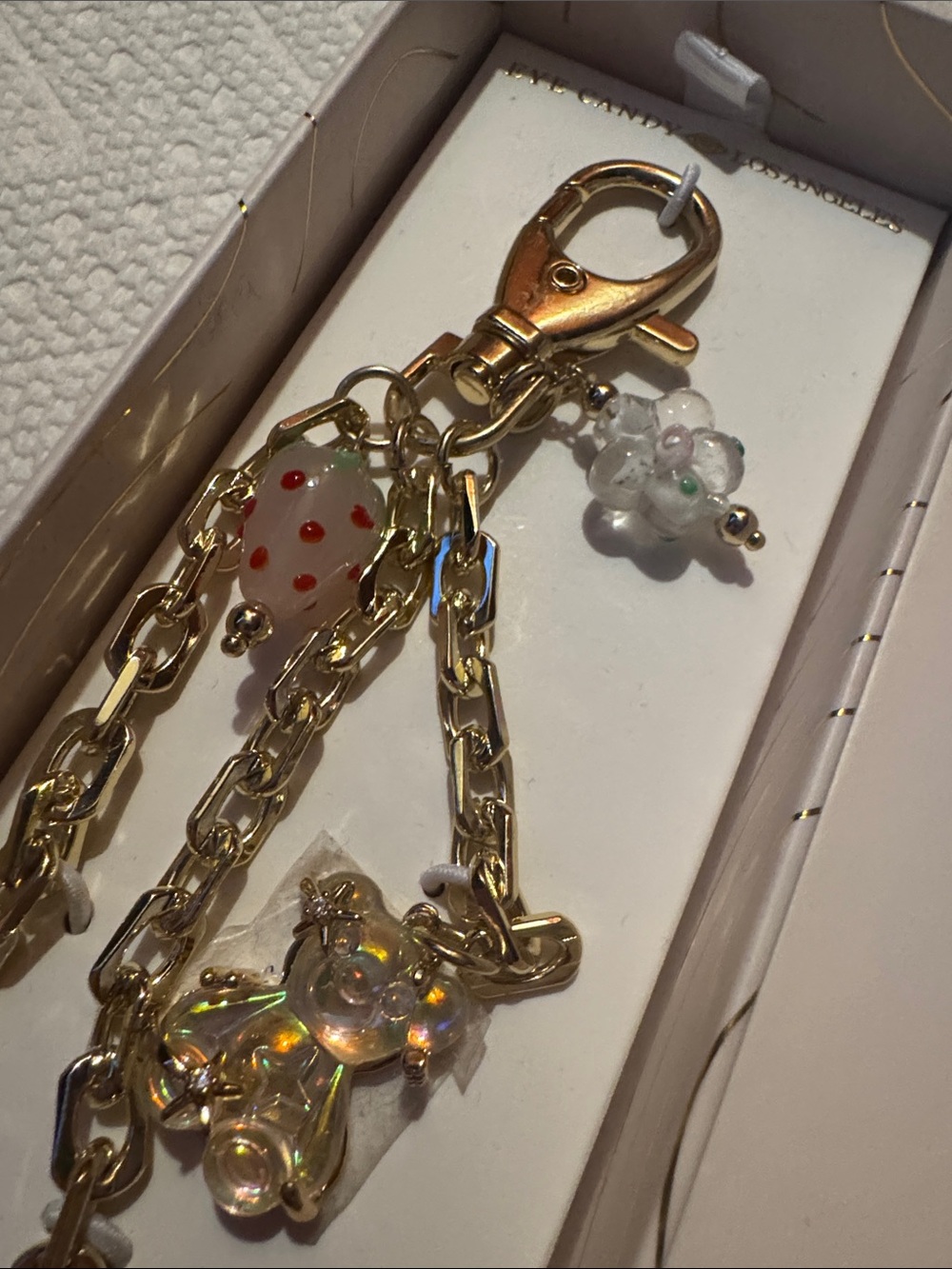 eyecandy Gold Chain Key Charm with Pink Glitter Heart & Gold Star - Picture 4 of 8